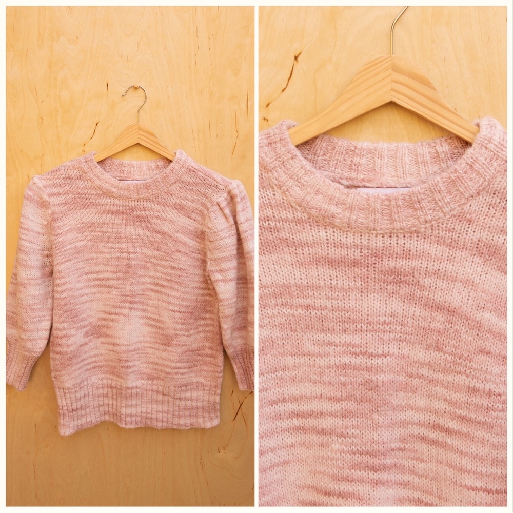 Pink Space Dyed Puff Sleeve Knit Knitwear 3/4 Sleeve Sweater Medium